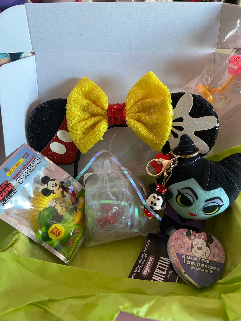 Disney Sequin Minnie Bow Ear Headband in Yellow and Black with Red Accent